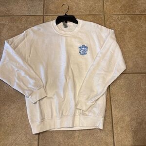 Fort Hays State University Tigers White Crewneck Sweater with Blue Groovy Logo